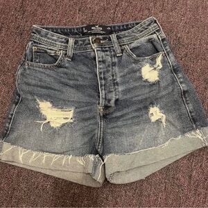 Hollister Women's Ripped Jean Shorts - Dark Blue